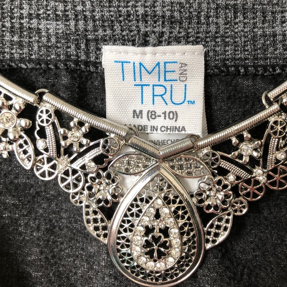 Time & Tru Cozy Fleece Gray Leggings and BONUS NWT Silver Geo Stretch Bracelet - Picture 5 of 8